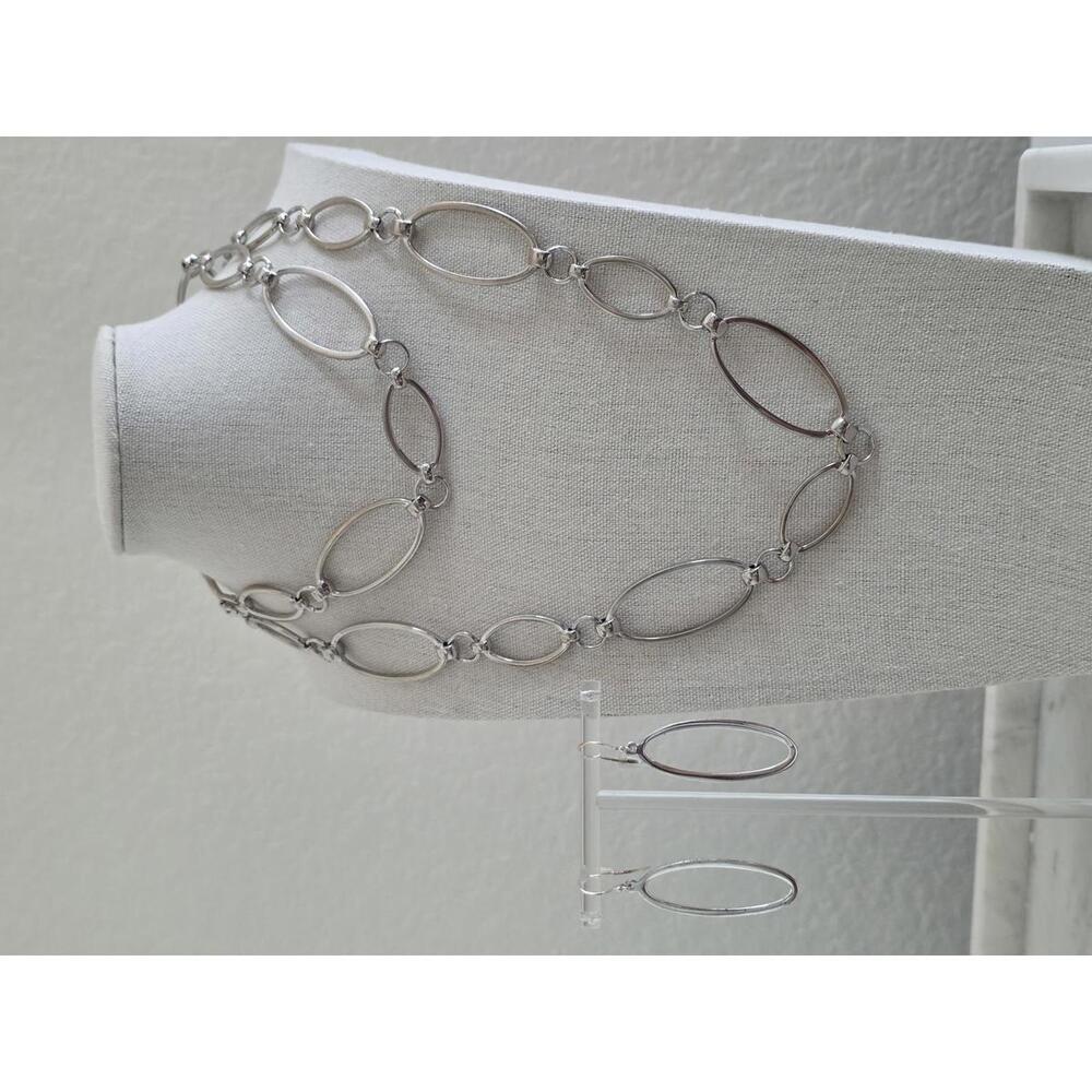 Daisy Fuentes Silver-Tone Oval Link Necklace with Drop Earrings